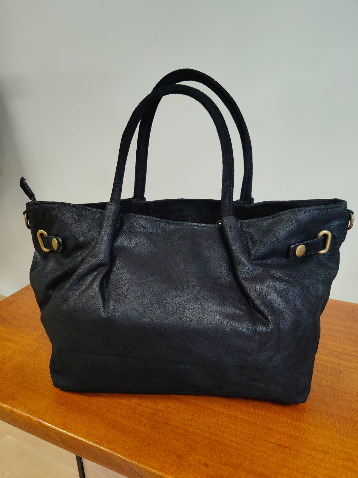 Bolso shopper ante vegano negro (estilo Birkin)+ bandolera
