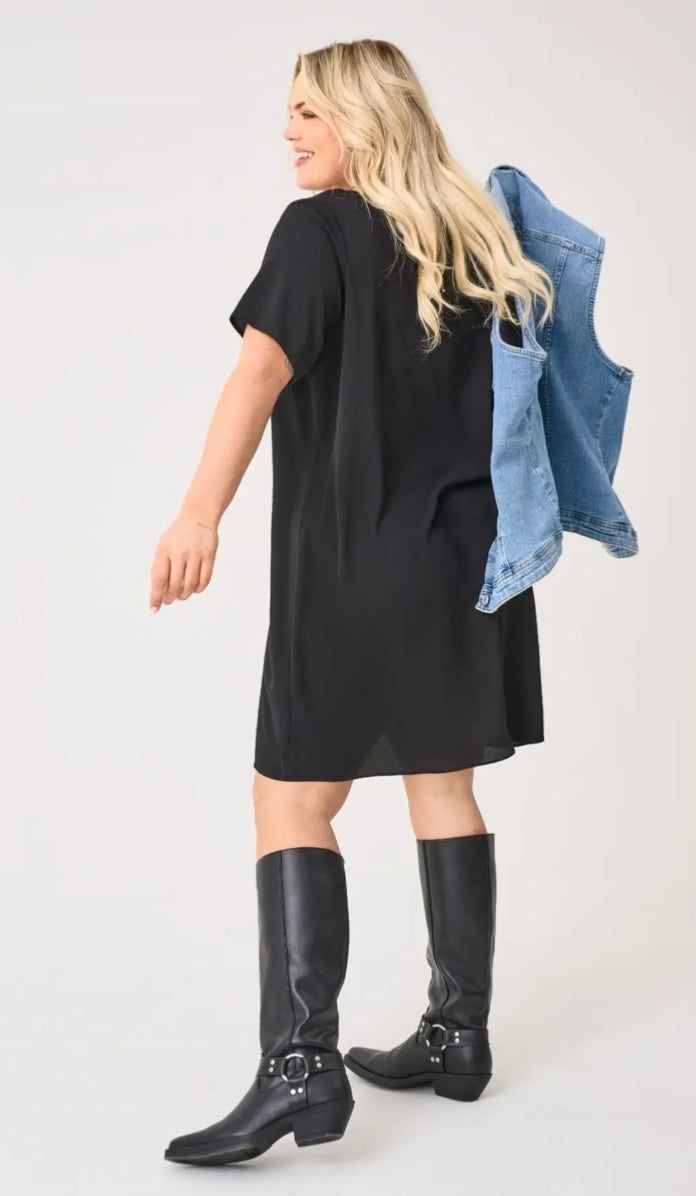 Vestido midi cuello redondo con cremallera
