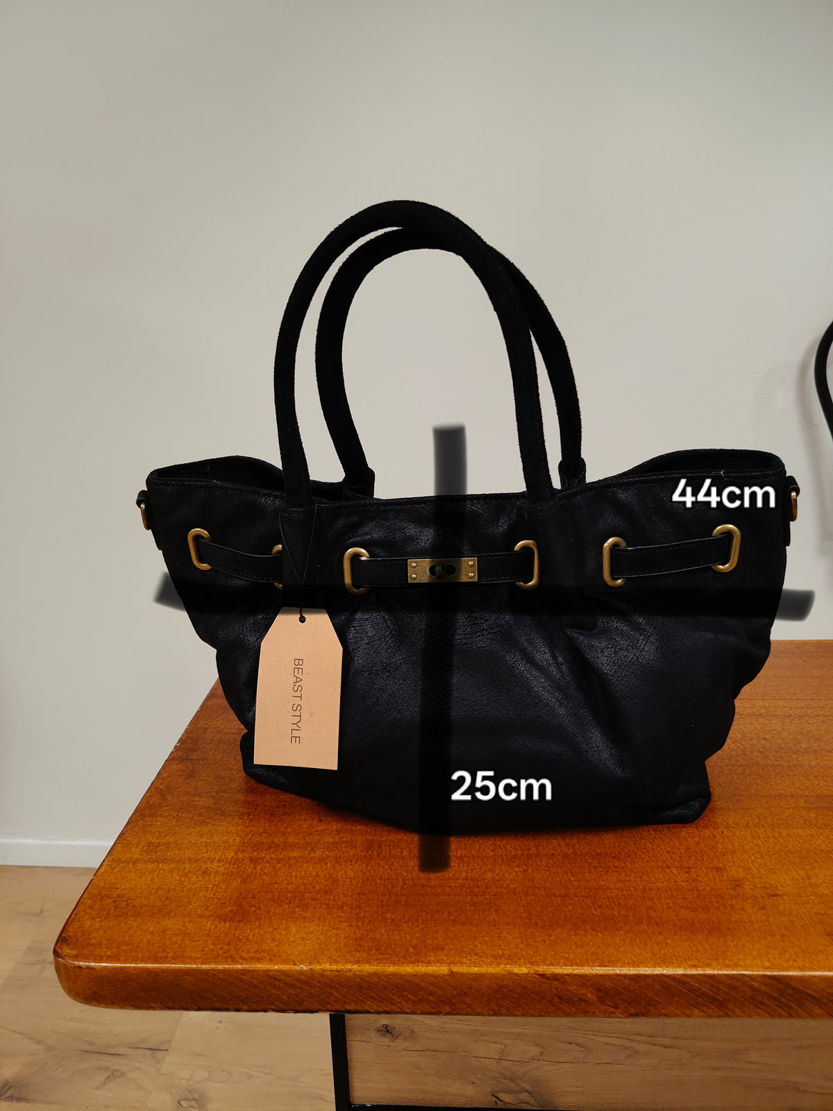 Bolso shopper ante vegano negro (estilo Birkin)+ bandolera