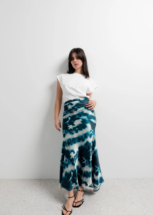 FALDA MIDI SATINADA ESTAMPADA TIE DYE