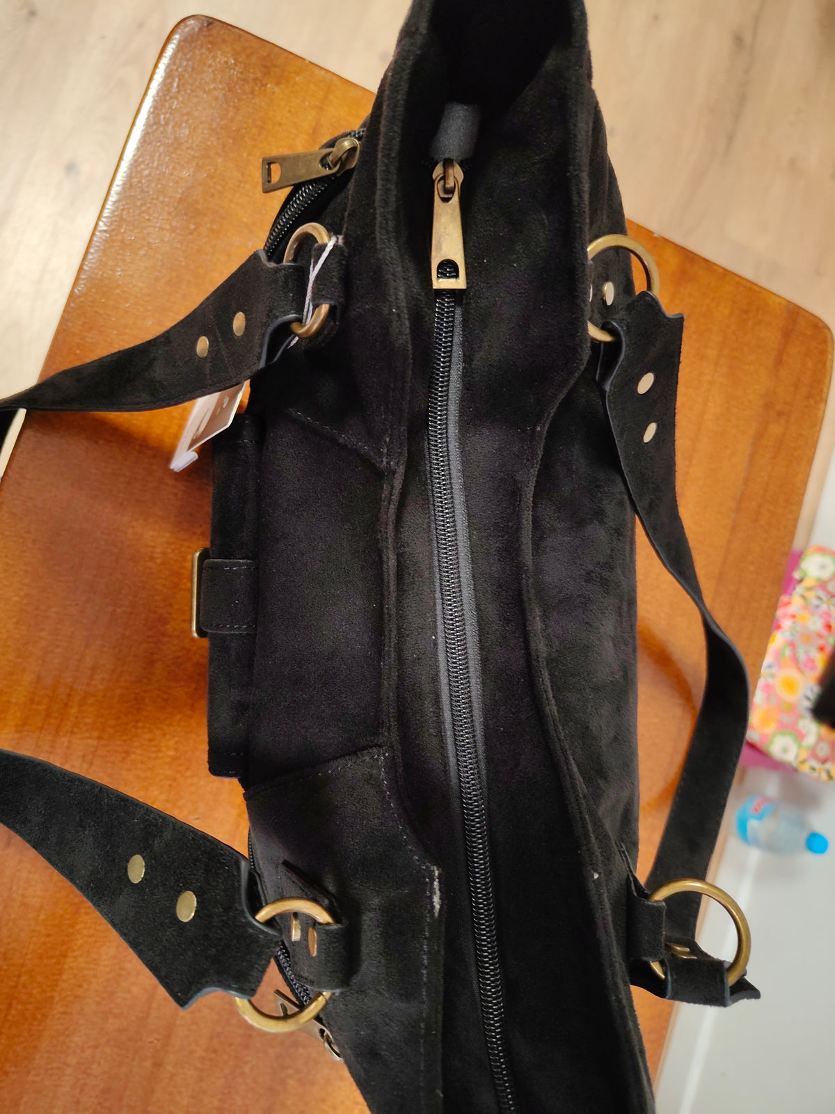 Bolso Hobo Negro de Ante Sintético estilo Boho Chic