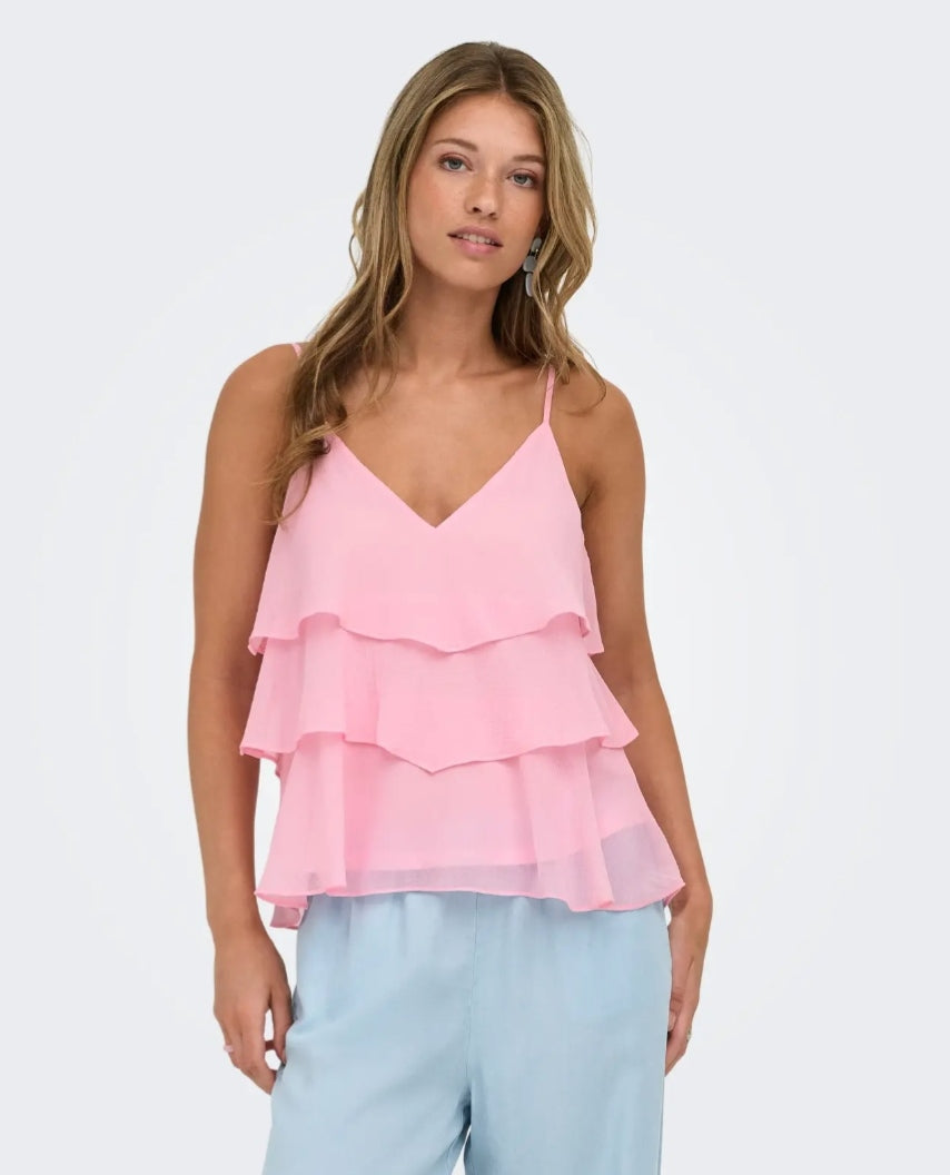 Camiseta de volantes rosa ONLY