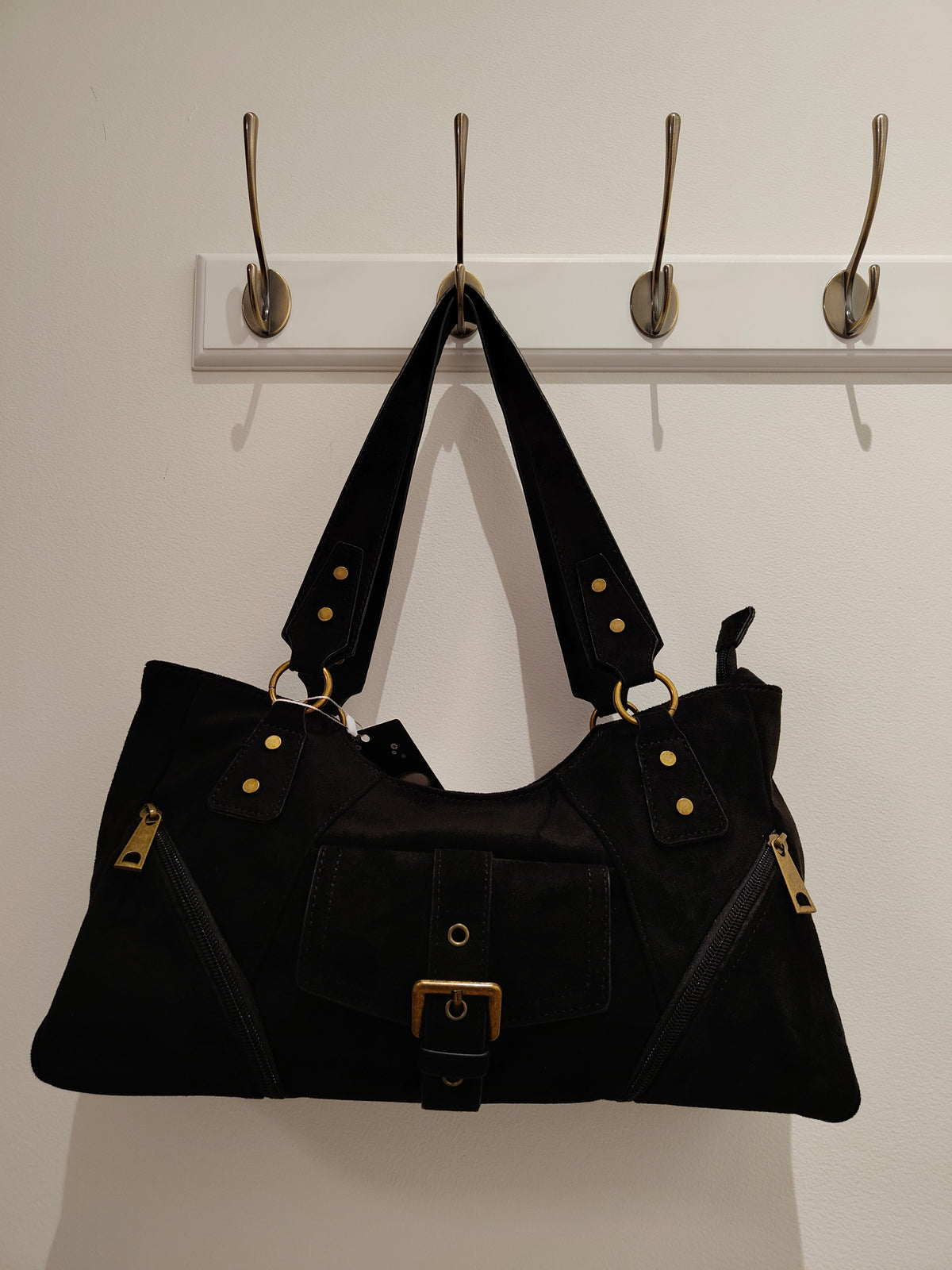 Bolso Hobo Negro de Ante Sintético estilo Boho Chic