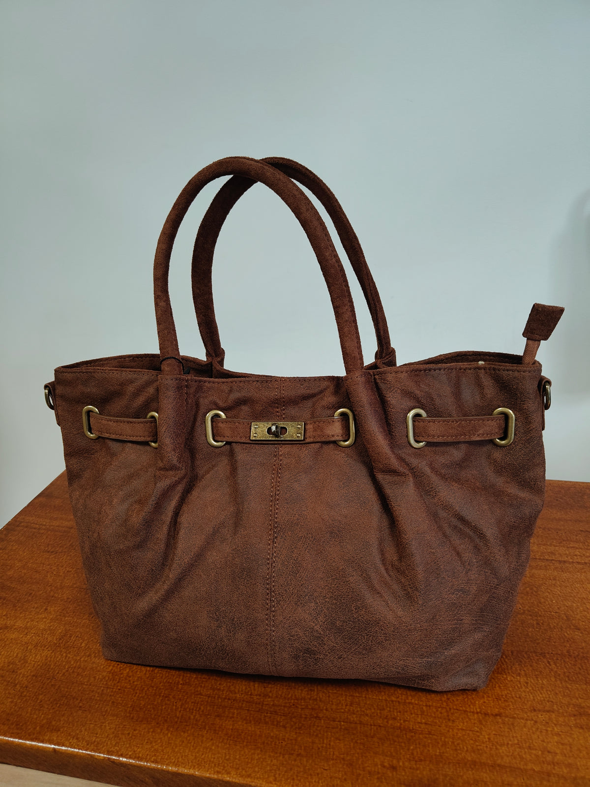 Bolso shopper ante vegano café/marrón (estilo Birkin) + bandolera