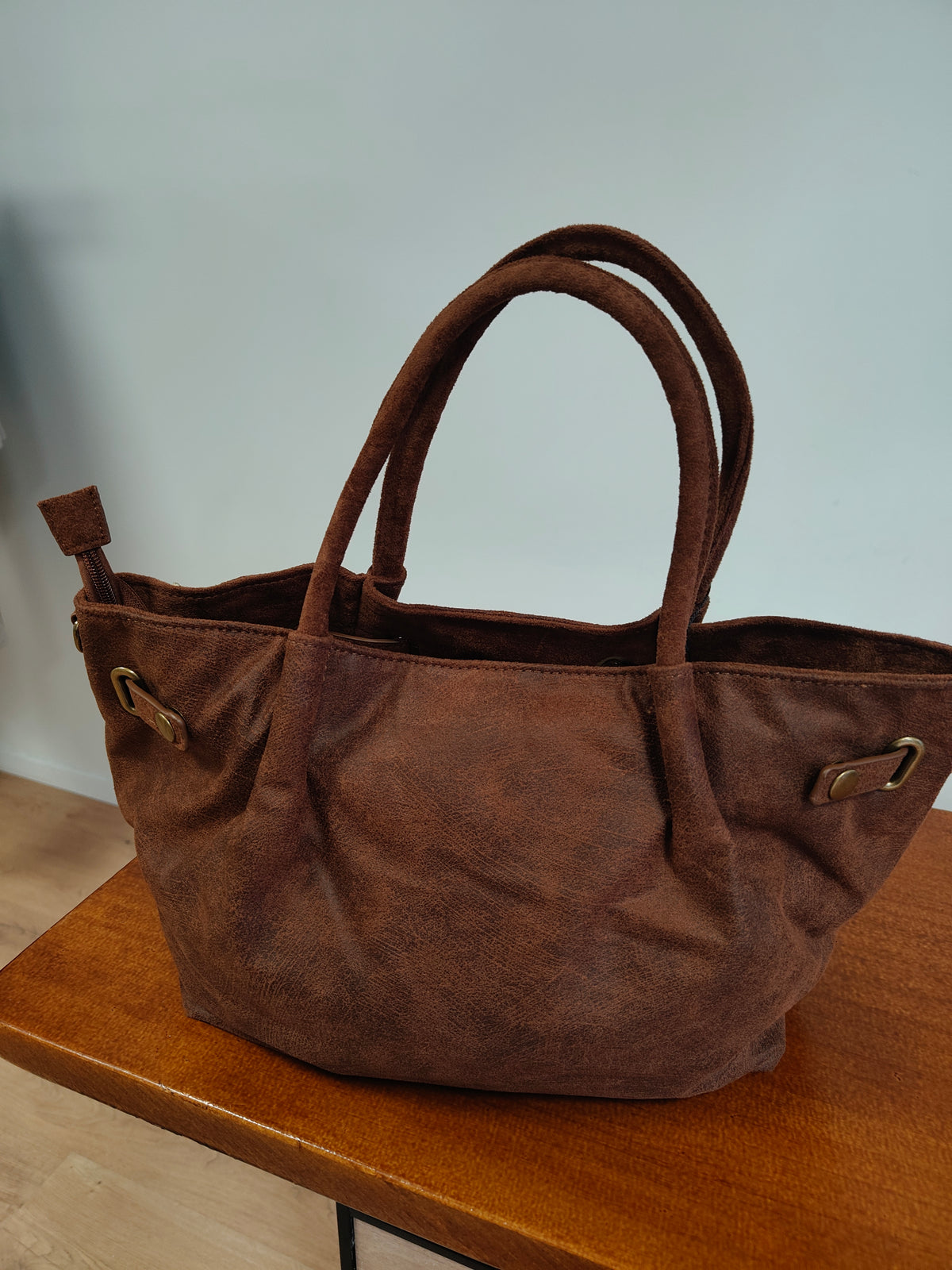 Bolso shopper ante vegano café/marrón (estilo Birkin) + bandolera